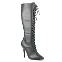 5 Inch Sexy Knee High Boot Lace Up With Side Zip Black Leather