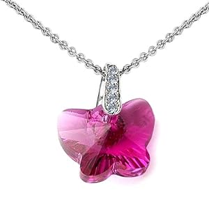 CandyGem 925 Sterling Silver Genuine .85 inch Large Hot Pink Crystal Butterfly Pendant by Swarovski