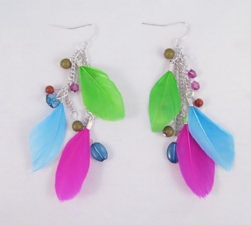 Adorable Multi Colored Feather Earrings with Beads