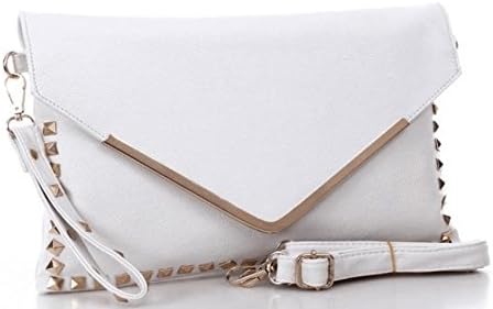 Lucky ST2014 autumn new V-shaped metal edge rivets envelope clutch shoulder bag pu European and American fashion wave of female (White)