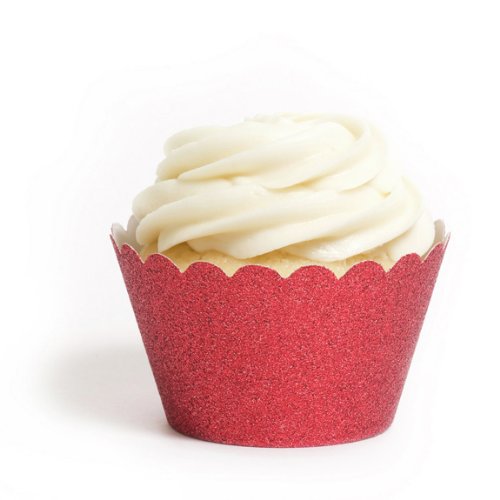Dress My Cupcake Standard Red Reusable Glitter Cupcake Wrappers, Set of 12
