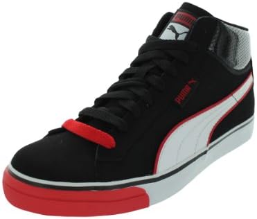 Puma Men's Mid Vulc Black/White/High Risk Red Casual Shoes 13 Men US