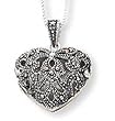 Sterling Silver Marcasite Heart Locket w/Chain