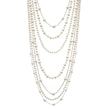 7-Row Simulated Pearl and Silver Tone Multi-Strand Layered Necklace, 16+3 Extender