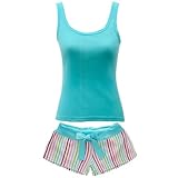 Aqua Ladies Cotton Tank Boy Short Pajama Set