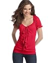 Soprano Short-Sleeve Ruffle-Front Top