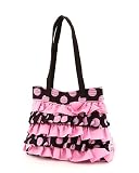 Belvah - Quiled Polka Dots Ruffle Tote Bag - Brown & Pink