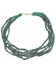 Gemwala Handmade 24.5" 5-Strand Sterling Silver and Green Aventurine Gemstone Necklace
