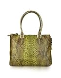 Fontanelli Green Python Stamped Leather Expandable Tote Bag