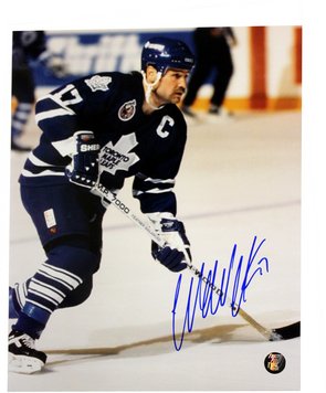 Wendel Clark Autographed Toronto Maple Leafs Blue Jersey Vertical 8x10 Photo (Frozen Pond Auth)