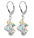 Stylish Clear Swarovski Crystal Cluster Sterling Silver Leverback 1" Long Dangle Earrings