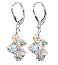 Stylish Clear Swarovski Crystal Cluster Sterling Silver Leverback 1" Long Dangle Earrings