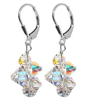 Stylish Clear Swarovski Crystal Cluster Sterling Silver Leverback 1" Long Dangle Earrings