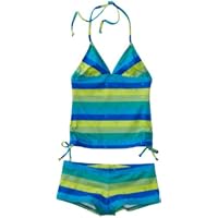 Hurley Girls 7-16 Horizon Tankini with Boyshort, Blue, 12