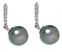 Black Tahitian Pearl Earrings w/ Diamond (.14ctw)