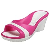  : Crocs Women's Sassari Peep Toe Wedge,White/Fuchsia,4 M