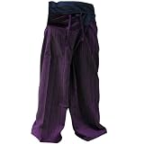 2 TONE Thai Fisherman Pants Yoga Trousers FREE SIZE Plus Size Cotton Drill Striped Blue and Purple
