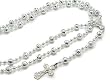 Catholic Rosary Prayer Beads with Crucifix Shiny Beaded Silver Tone 30" Necklace