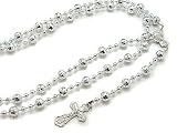 Catholic Rosary Prayer Beads with Crucifix Shiny Beaded Silver Tone 30 Necklace