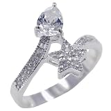 Sterling Silver Pear Cut Cz With Star Wrap Promise Cluster Right Hand Ring