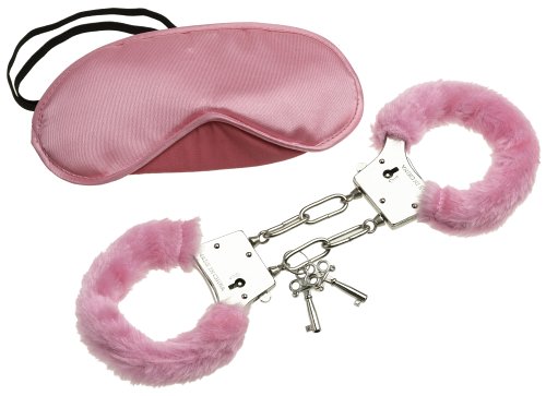 California Exotic Novelties Faux Fur Covered Metal Handcuffs with Keys and Blindfold