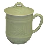 Celadon covered coffee / tea mugs - asian bamboo design, set of 2
