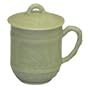 Celadon covered coffee / tea mugs - asian bamboo design, set of 2