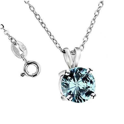.925 Sterling Silver Aqua Blue 2.00 Carat Total Weight Pendant Necklace,18