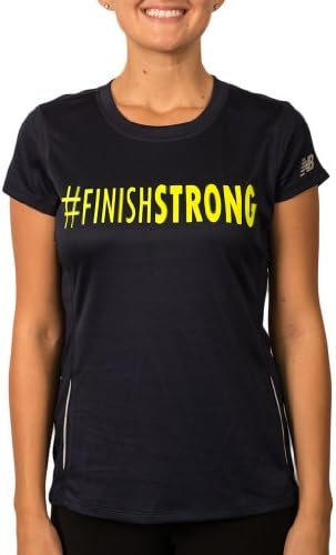 Speedy Banana Women's New Balance Performance Tempo Tee "#Finishstrong" in Neon Yellow Small Navy Blue
