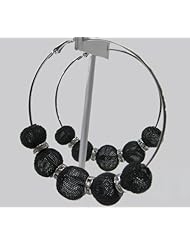 Basketball Wives Large 3" Inch Hoop Earrings with Rhinestone Charms - Black Mesh Ball Beads Basketball Wives Large Hoop