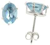 Oval-cut 3/4 carat size Blue Topaz colored Sterling Silver Cubic Zirconia Stud Earring