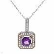 Necklace With 0.70ctw Precious Stones - Genuine Amethyst and Clean Diamonds Beautifully Crafted in 14K White Gold Length 18in