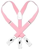 Solid Pink White Suspenders Elastic Y-Back Button  Clip-On Man's