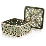 Green Square Trinket Box with Green Rhinestones and Crystal Center J-091
