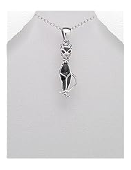 Cat Reconstructed stones Pendant Necklace In 92.5 Sterling Silver