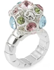 Womens Silver Tone Stretchable Crystal Encrusted Ring