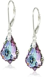 Queenberry Vitrial Light Purple Swarovski Elements Crystal Sterling Silver Leverback Dangle Earrings