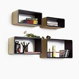 IMAGE OF Trista - [Ivory & khaki] Rectangle Leather Wall Shelf / Bookshelf / Floating Shelf (Set of 4)