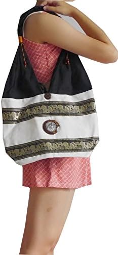 NP Thainess's Crossbody Shoulder Bag Hippie Bohemian Elephants Print white Color