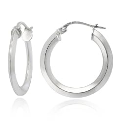 Sterling Silver Tarnish-Free Knife-Edge Hoop Earrings (0.8" Diameter)