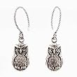 Wise Little Hoot Owl Dangle Earrings in Sterling Silver on a Twisted Sterling Silver 3/4 Hoop, #7456