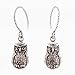 Wise Little Hoot Owl Dangle Earrings in Sterling Silver on a Twisted Sterling Silver 3/4 Hoop, #7456