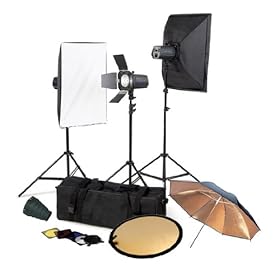 CowboyStudio Photo Studio Three Monolight Flash Lighting Kit with Carrying Case - 3 Studio Flash/Strobe, 2 Softboxes, 1 Barndoor