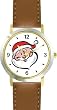 Santa Claus Face (Cartoon) Christmas Theme - WATCHBUDDY&reg; DELUXE TWO-TONE THEME WATCH - Arabic Numbers - Brown Leather Strap-Women's Size-Small