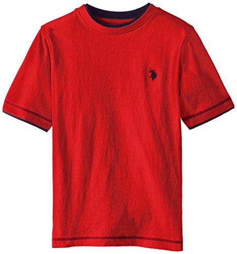 U.S. Polo Assn. Big Boys' Double Crew Look T-Shirt, Crimson Fire, 10/12