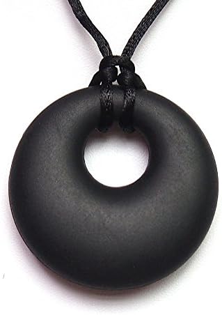 Organic Baby Teething Necklace Pendant Jewelry - Silicone Teether Ring Donut Pacifier, BPA Free, All Natural, Necklaces For Nursing Mom To Wear For Girls Boys Babies Newborn Buy With Confidence, Money Back Guarantee!!(Black)