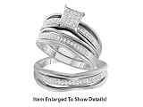 Stunning Micro Pave 10K. White Gold 3 Pc. Genuine Diamond Wedding Set for Him and Her