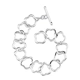 Spring Perfection: Sterling Silver Designer Inspired Flower Motif Link Toggle Bar Bracelet