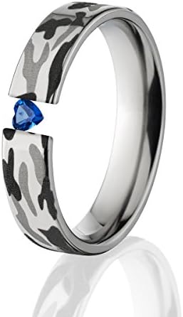 5mm Wide Camo Sapphire Ring, Titanium Tension Set Rings