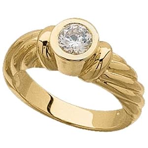 14K Yellow Gold Twisted Solitaire Diamond Ring